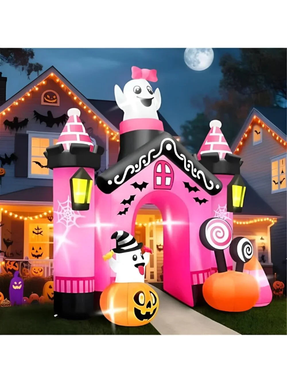 11 FT Halloween Inflatables Ghost Archway Outdoor Decorations, Pink